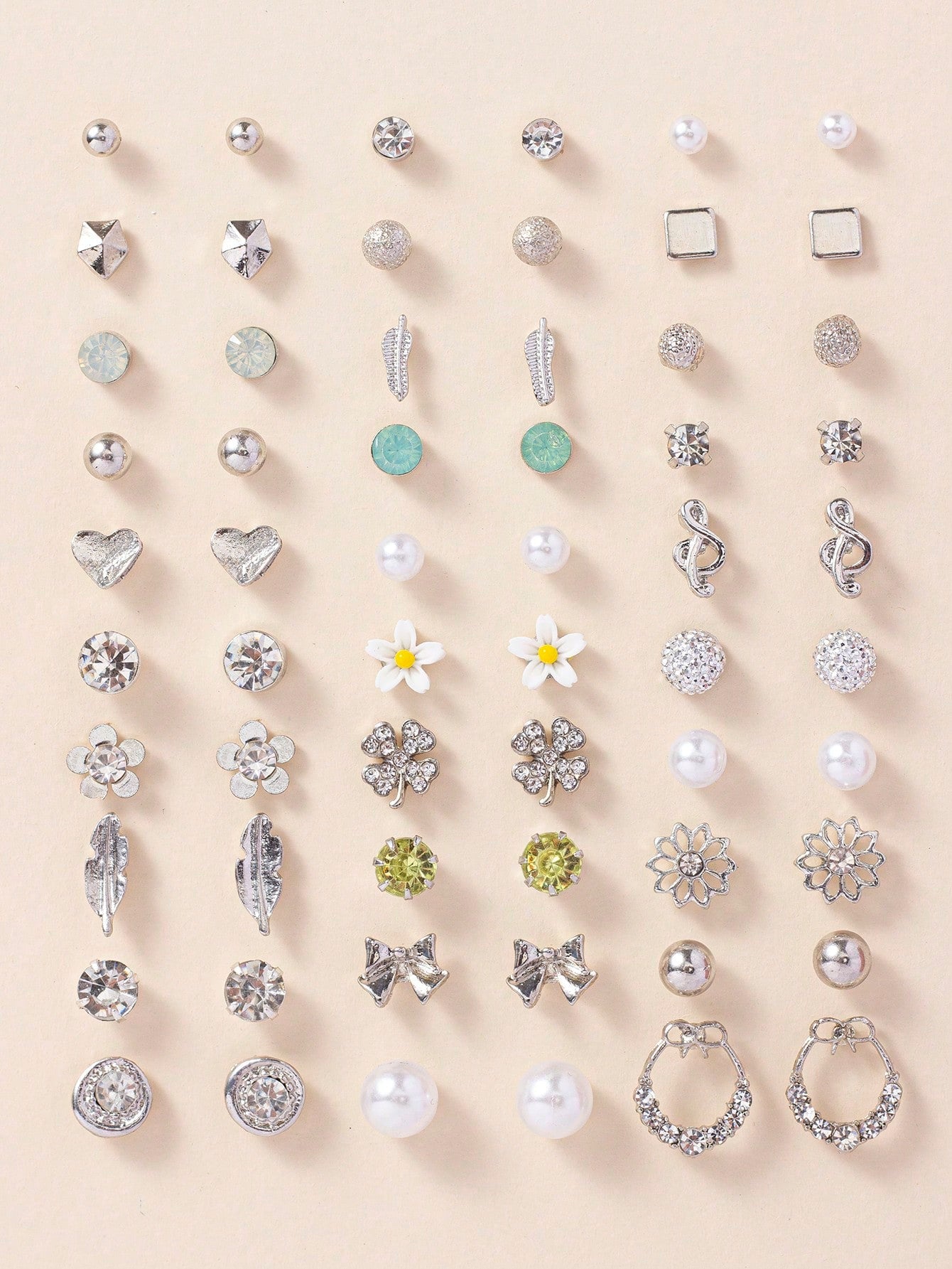 1set 30pairs Delicate Women's Metal Small Conch Shell Pearl Earring Set - Negative Apparel