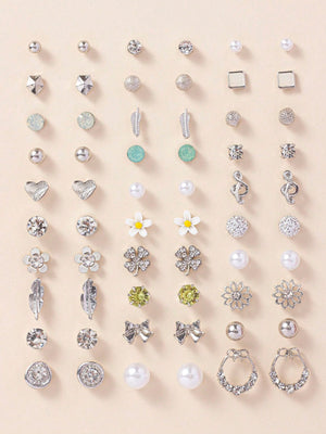 1set 30pairs Delicate Women's Metal Small Conch Shell Pearl Earring Set - Negative Apparel