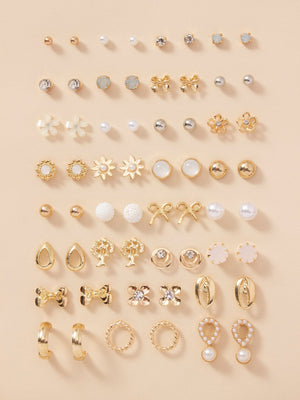 1set 30pairs Delicate Women's Metal Small Conch Shell Pearl Earring Set - Negative Apparel