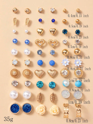 1set 30pairs Delicate Women's Metal Small Conch Shell Pearl Earring Set - Negative Apparel