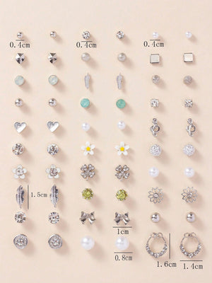 1set 30pairs Delicate Women's Metal Small Conch Shell Pearl Earring Set - Negative Apparel