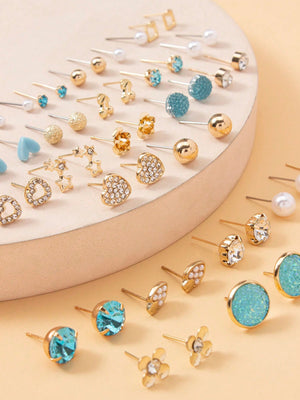 1set 30pairs Delicate Women's Metal Small Conch Shell Pearl Earring Set - Negative Apparel