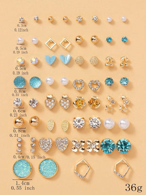 1set 30pairs Delicate Women's Metal Small Conch Shell Pearl Earring Set - Negative Apparel