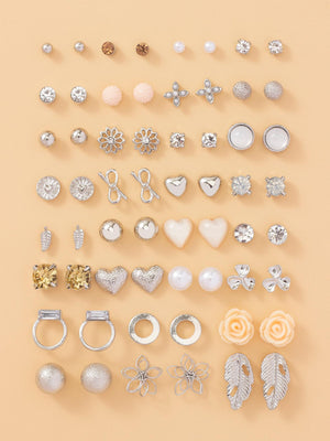 1set 30pairs Delicate Women's Metal Small Conch Shell Pearl Earring Set - Negative Apparel