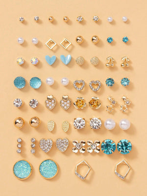 1set 30pairs Delicate Women's Metal Small Conch Shell Pearl Earring Set - Negative Apparel