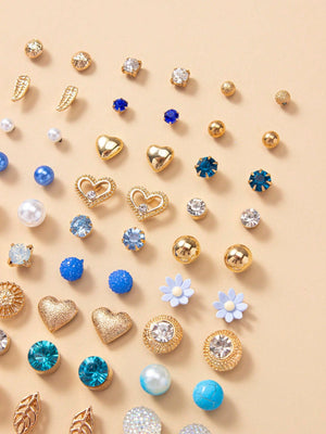 1set 30pairs Delicate Women's Metal Small Conch Shell Pearl Earring Set - Negative Apparel