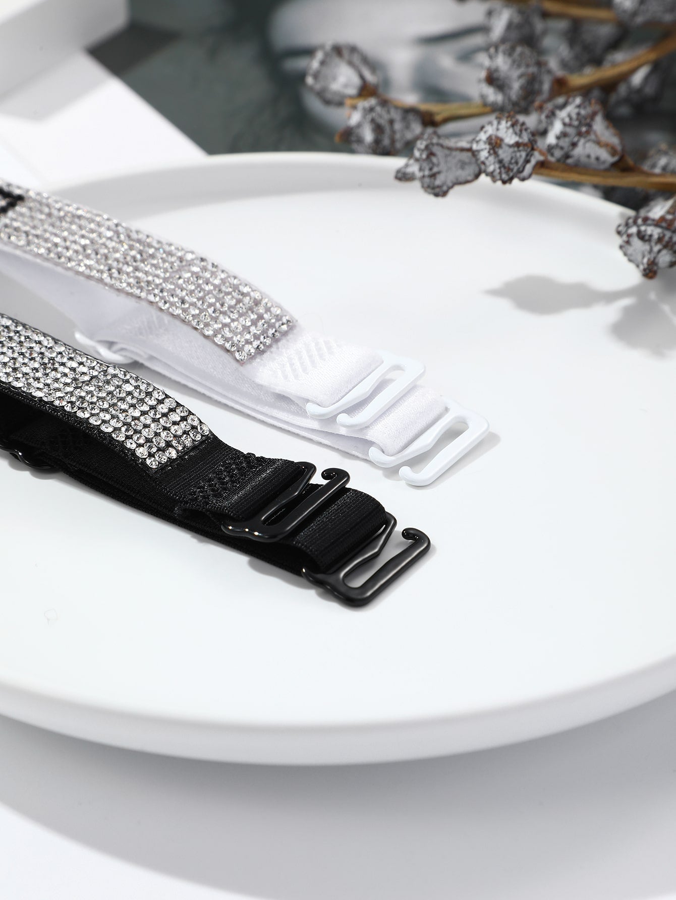 2pairs Rhinestone Letter Bra Strap - Negative Apparel