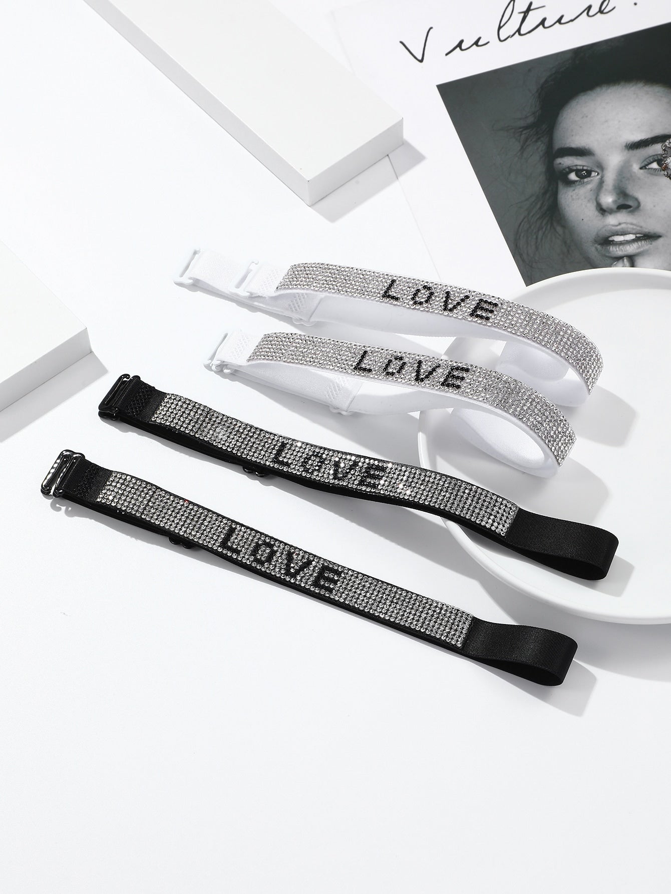 2pairs Rhinestone Letter Bra Strap - Negative Apparel