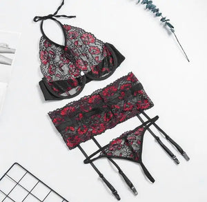 3 pcs Lace Mesh Lingerie Set - Negative Apparel