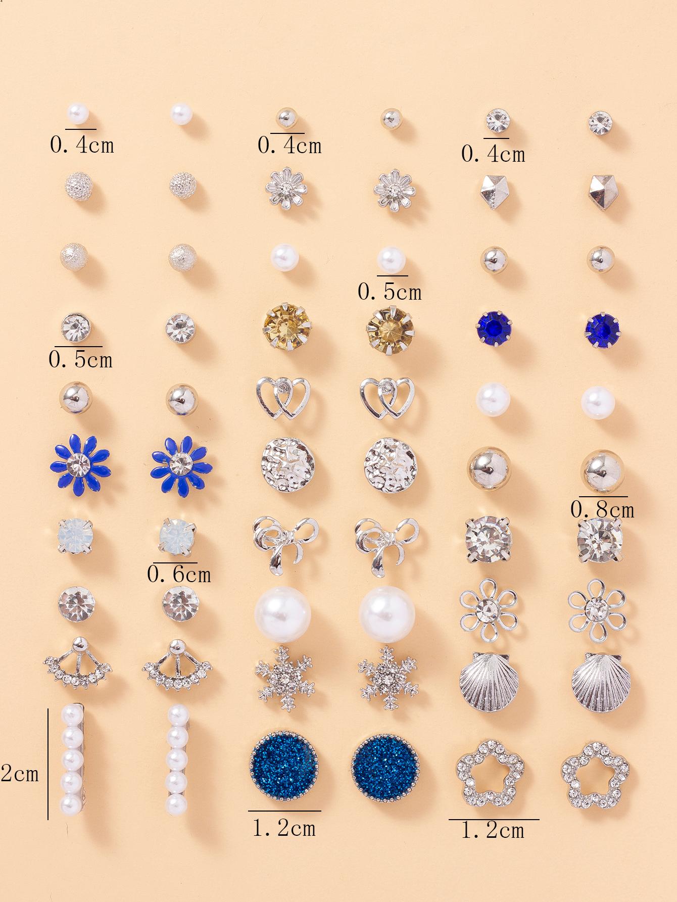 30pairs/set Rhinestone & Faux Pearl Decor Earrings - Negative Apparel