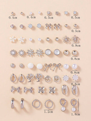 30pairs/set Women's Delicate Metallic Conch Shell, Faux Pearl & Heart Shaped Earrings Gift Set - Negative Apparel