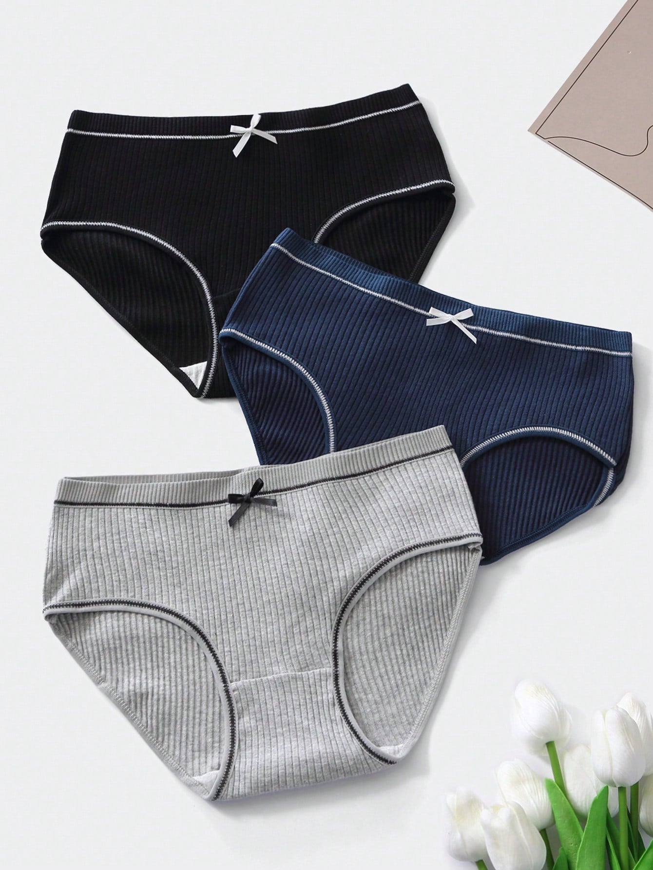 3pack Rib Contrast Binding Panty Set - Negative Apparel