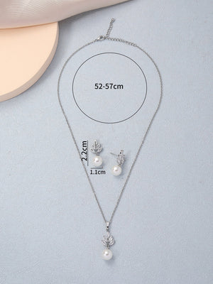 3pcs Cubic Zirconia & Faux Pearl Decor Necklace & Earrings - Negative Apparel