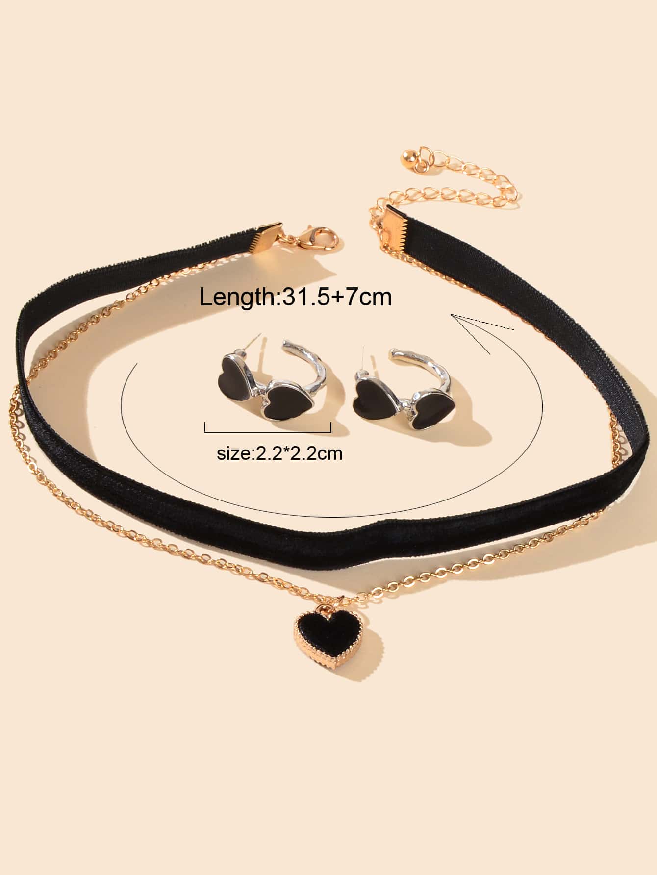 3pcs Heart Decor Jewelry Set - Negative Apparel