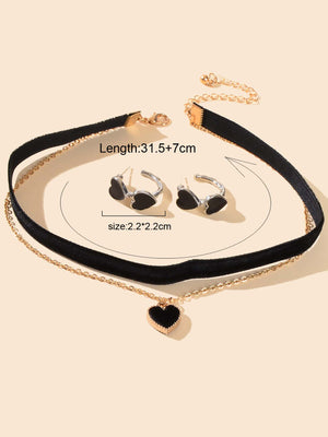 3pcs Heart Decor Jewelry Set - Negative Apparel