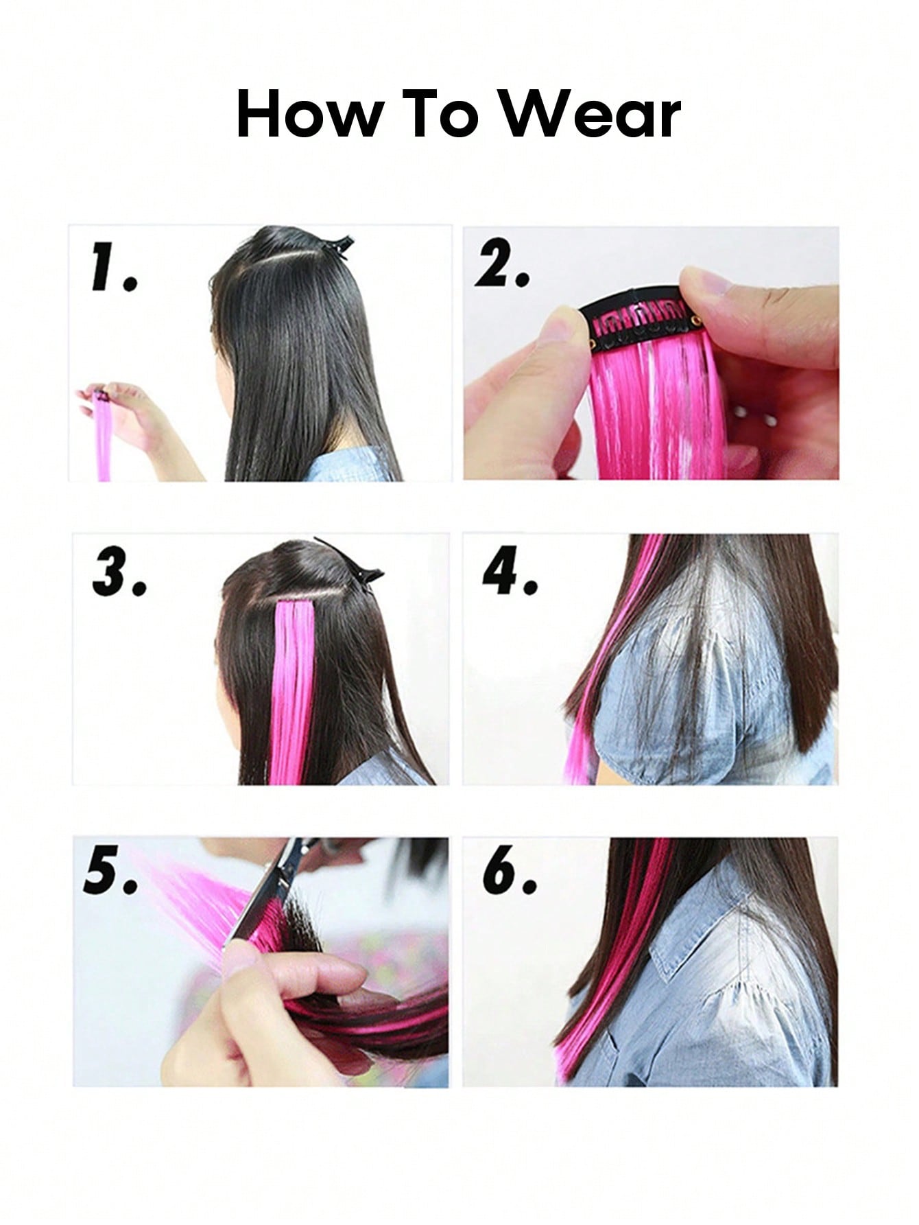5pcs Clip In Long Straight Synthetic Hairpiece Rainbow Colored Hair Extensions Clip In Hair Accessories Straight Hair Extensions Party Highlights For Women - Negative Apparel