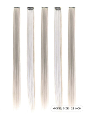 5pcs Clip In Long Straight Synthetic Hairpiece Rainbow Colored Hair Extensions Clip In Hair Accessories Straight Hair Extensions Party Highlights For Women - Negative Apparel