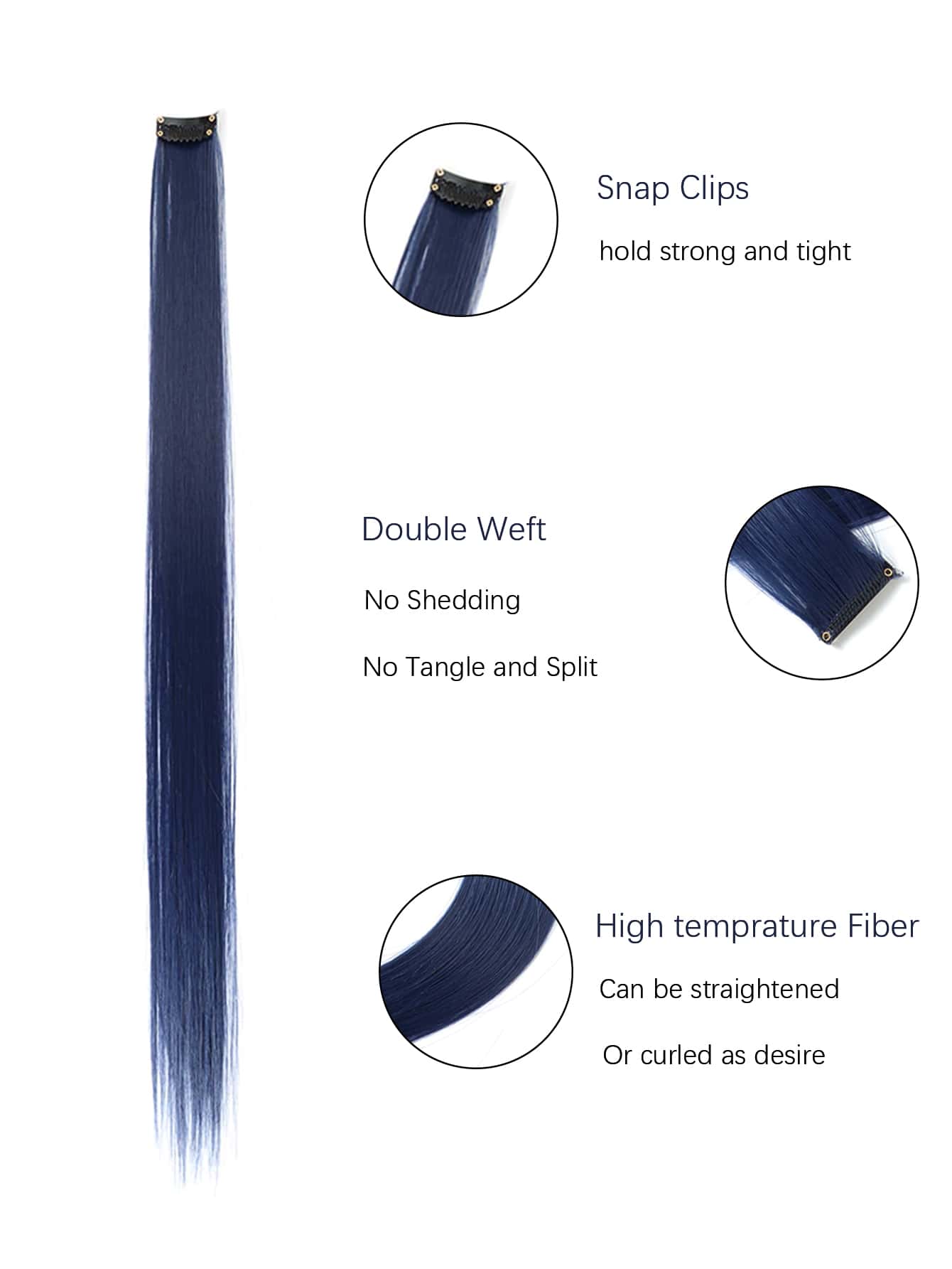 5pcs Clip In Long Straight Synthetic Hairpiece Rainbow Colored Hair Extensions Clip In Hair Accessories Straight Hair Extensions Party Highlights For Women - Negative Apparel