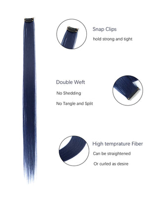5pcs Clip In Long Straight Synthetic Hairpiece Rainbow Colored Hair Extensions Clip In Hair Accessories Straight Hair Extensions Party Highlights For Women - Negative Apparel