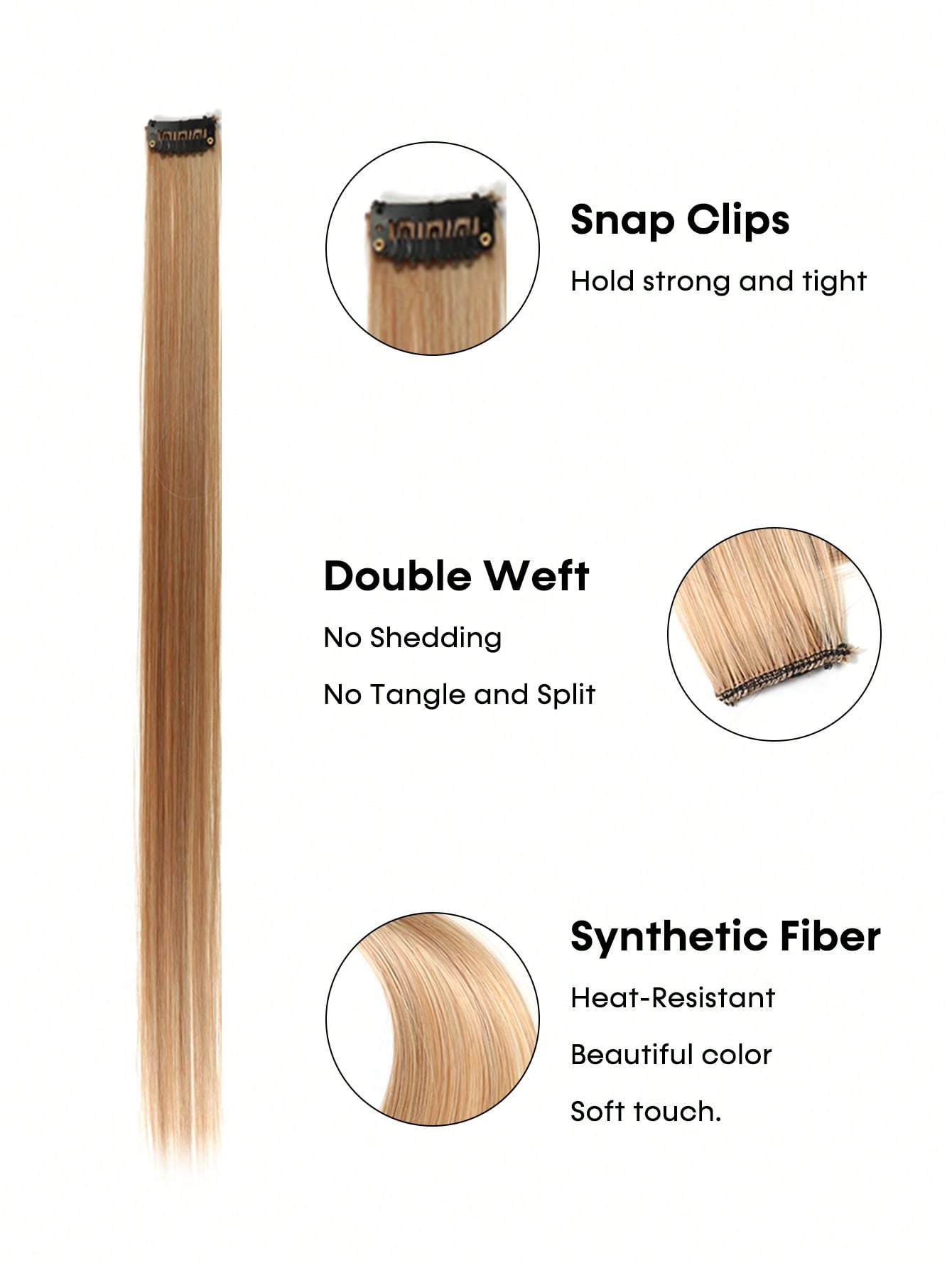 5pcs Clip In Long Straight Synthetic Hairpiece Rainbow Colored Hair Extensions Clip In Hair Accessories Straight Hair Extensions Party Highlights For Women - Negative Apparel
