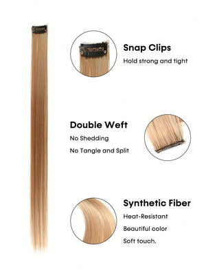 5pcs Clip In Long Straight Synthetic Hairpiece Rainbow Colored Hair Extensions Clip In Hair Accessories Straight Hair Extensions Party Highlights For Women - Negative Apparel