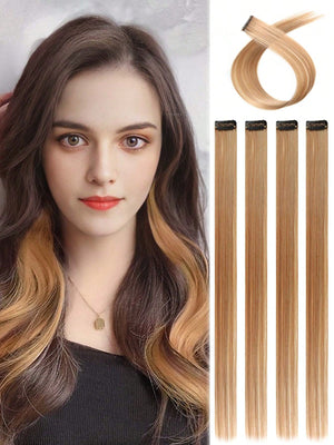 5pcs Clip In Long Straight Synthetic Hairpiece Rainbow Colored Hair Extensions Clip In Hair Accessories Straight Hair Extensions Party Highlights For Women - Negative Apparel