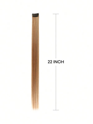 5pcs Clip In Long Straight Synthetic Hairpiece Rainbow Colored Hair Extensions Clip In Hair Accessories Straight Hair Extensions Party Highlights For Women - Negative Apparel