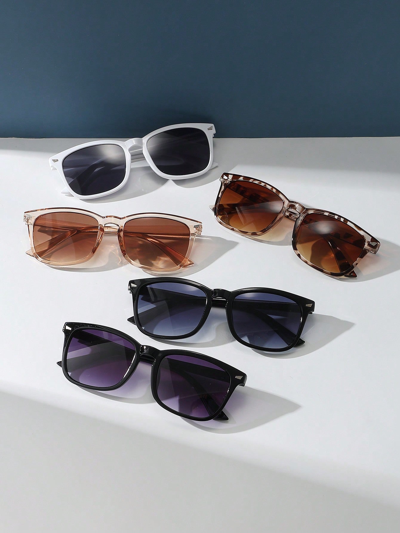 5pcs Ladies' Square Plastic Decorated Sunglasses - Negative Apparel