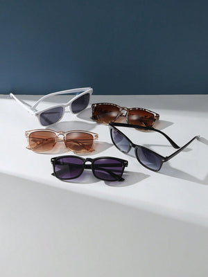5pcs Ladies' Square Plastic Decorated Sunglasses - Negative Apparel