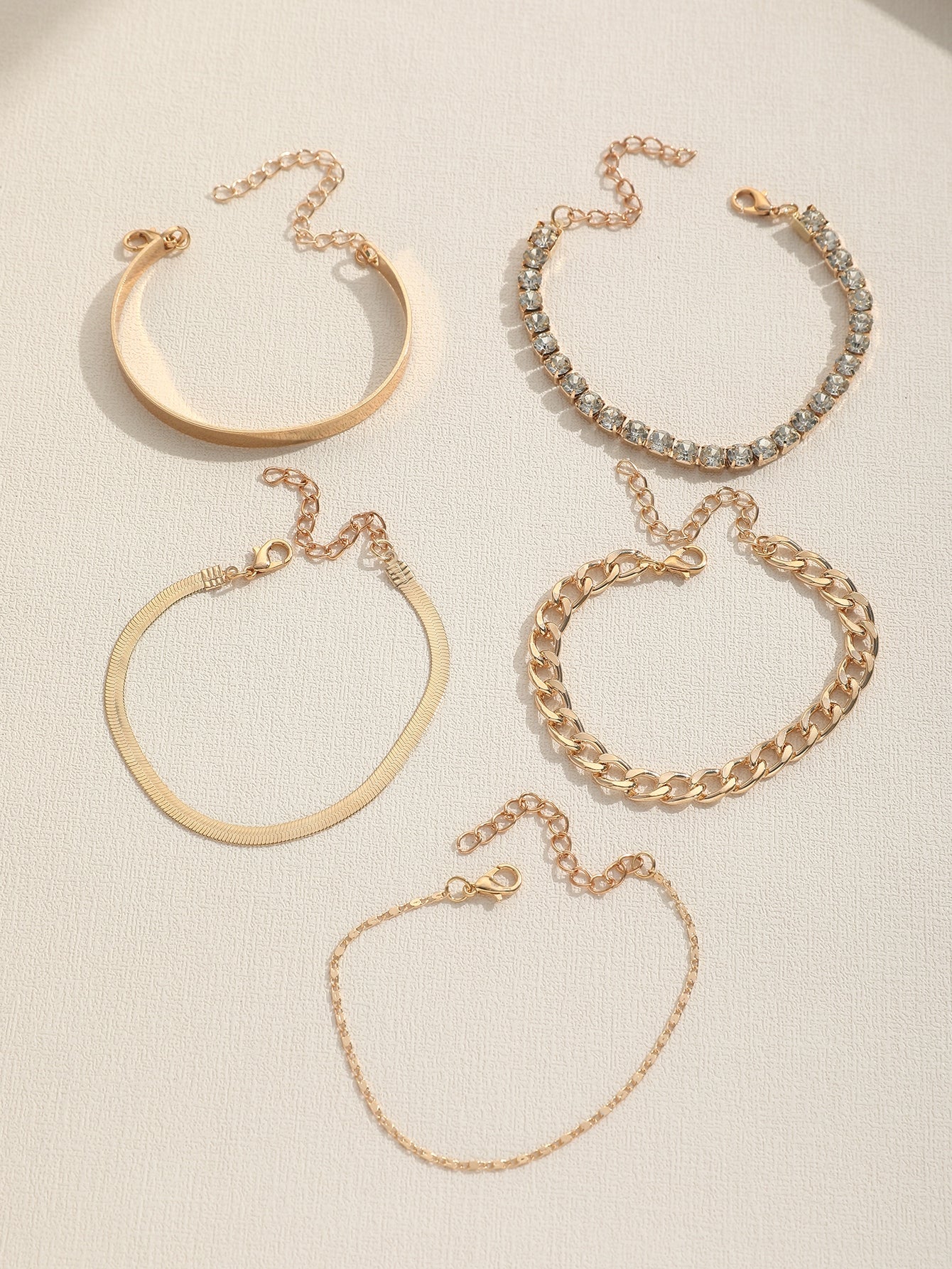 5pcs Simple Chain Design Fashionable Bracelet Set Including Vintage Crystal Inlay Bracelets - Negative Apparel