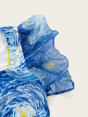 Allover Print Puff Sleeve Blouse - Negative Apparel