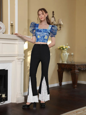 Allover Print Puff Sleeve Blouse - Negative Apparel