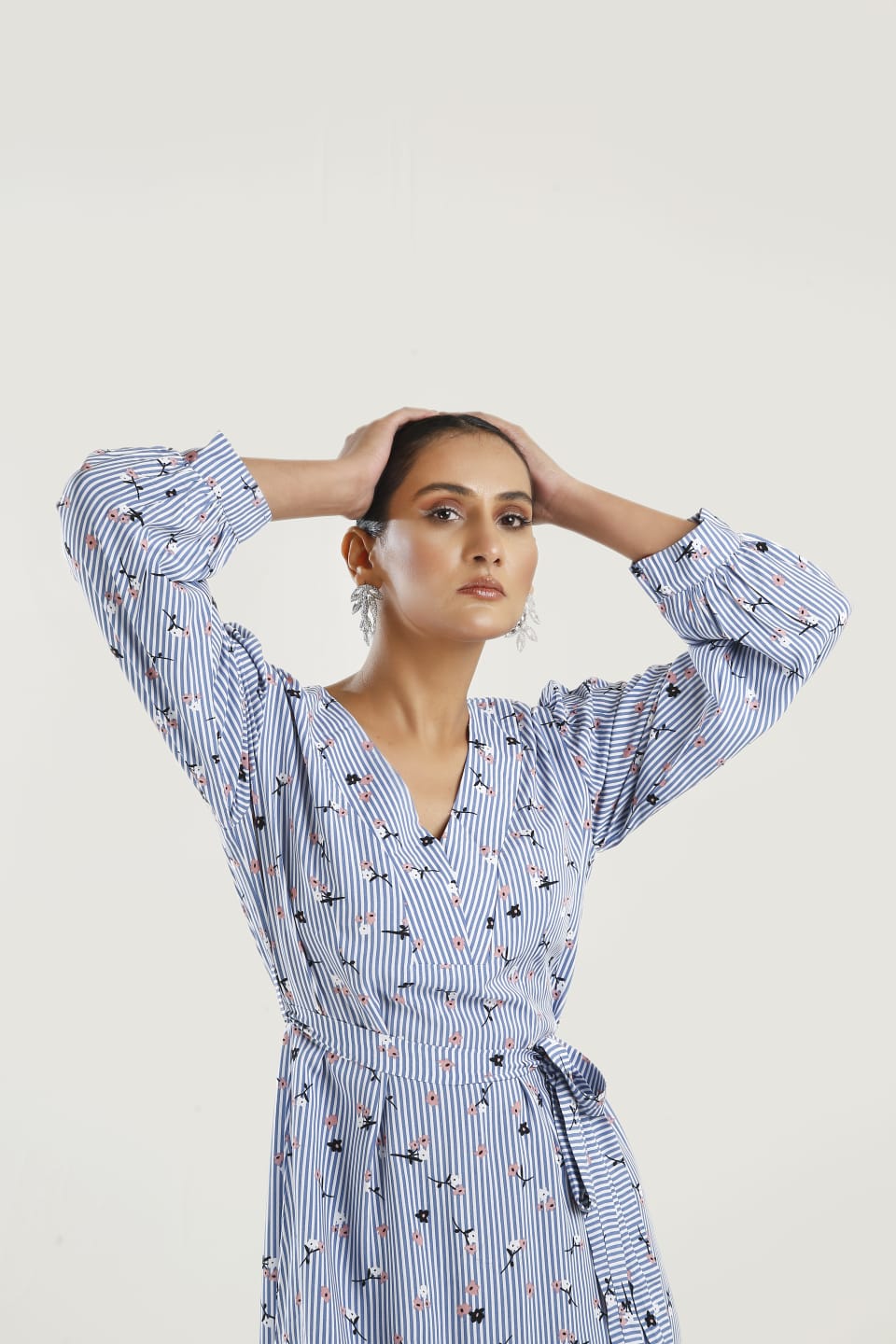 Bishop Sleeve Belted Fitted Dress - Negative Apparel