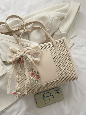 Bow Decor Straw Bag - Negative Apparel