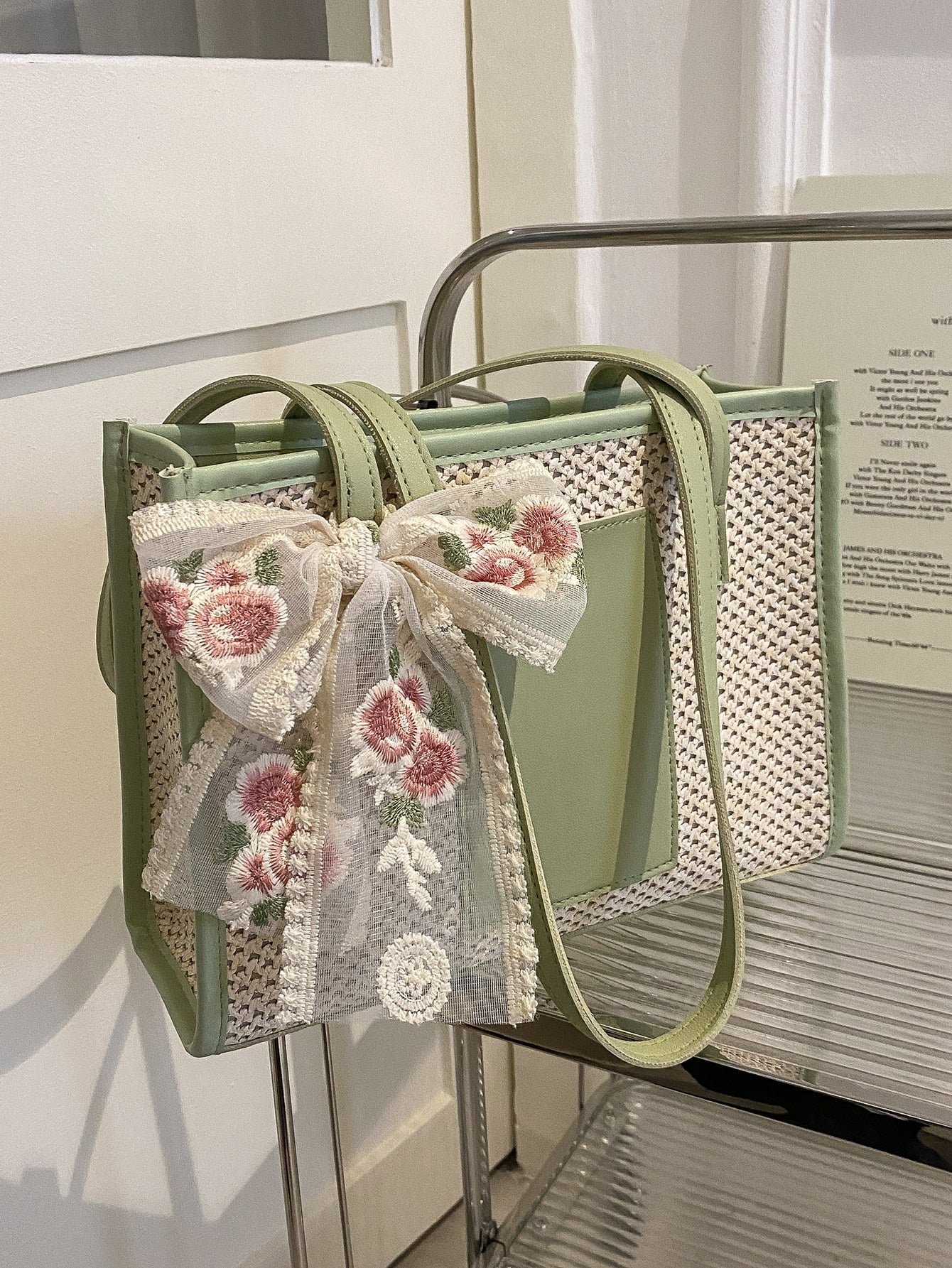 Bow Decor Straw Bag - Negative Apparel