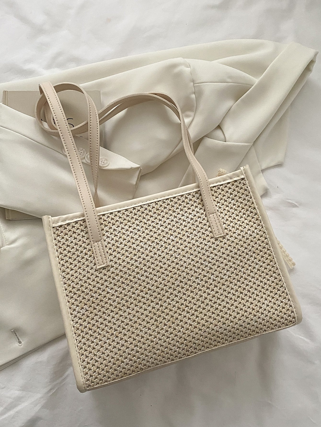 Bow Decor Straw Bag - Negative Apparel