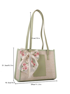 Bow Decor Straw Bag - Negative Apparel
