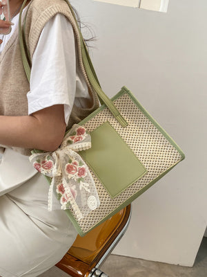 Bow Decor Straw Bag - Negative Apparel