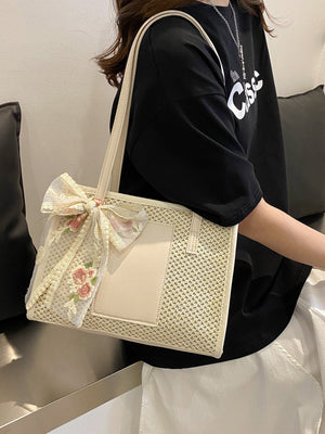 Bow Decor Straw Bag - Negative Apparel