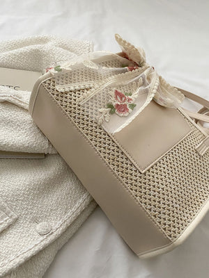 Bow Decor Straw Bag - Negative Apparel