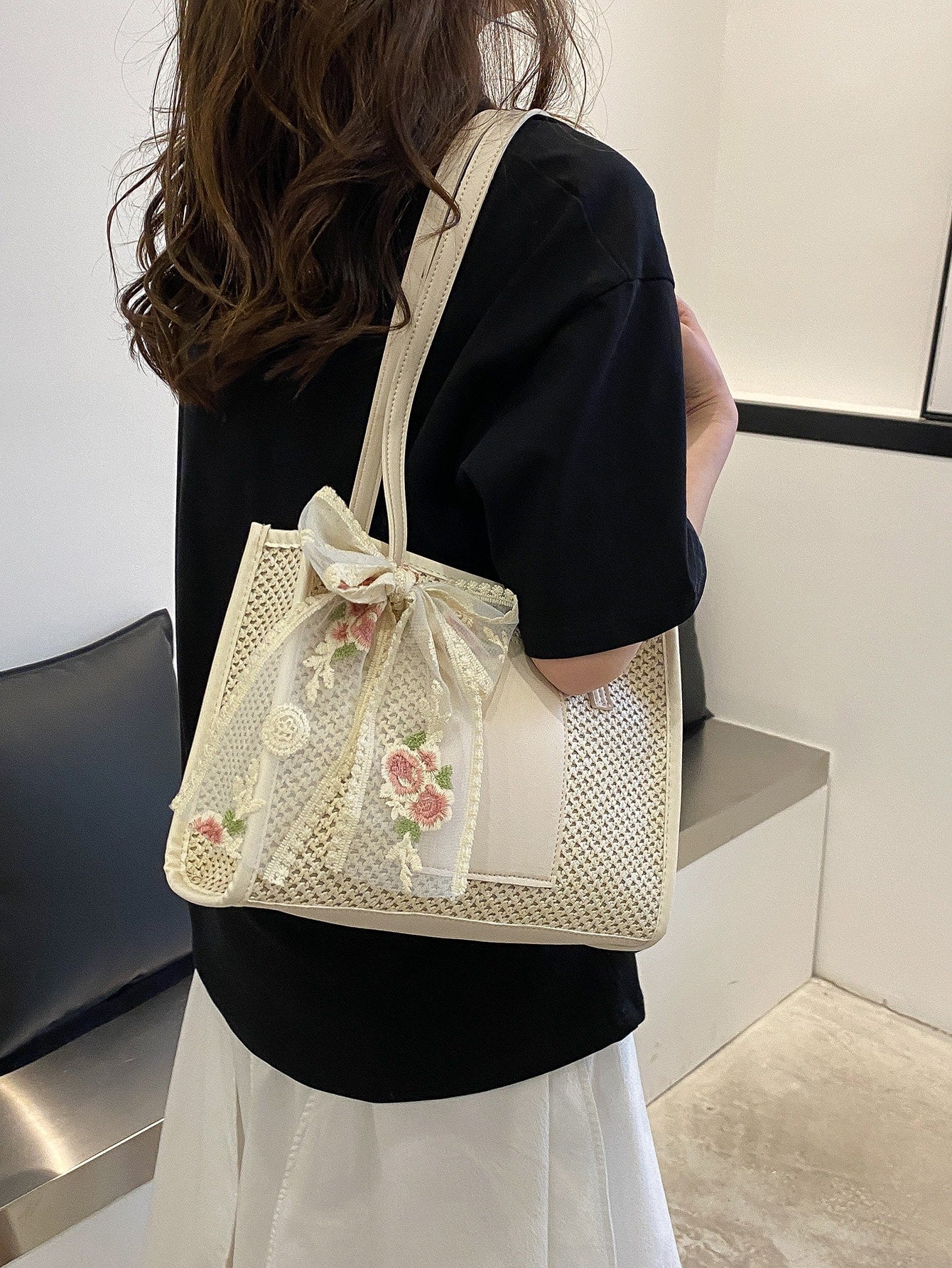 Bow Decor Straw Bag - Negative Apparel