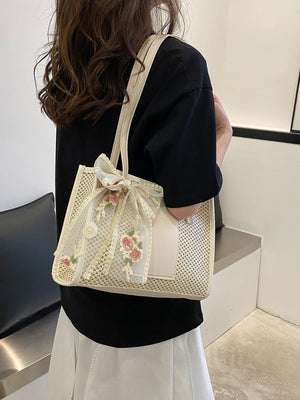 Bow Decor Straw Bag - Negative Apparel