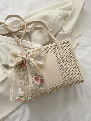 Bow Decor Straw Bag - Negative Apparel