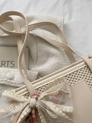 Bow Decor Straw Bag - Negative Apparel