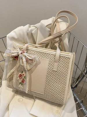 Bow Decor Straw Bag - Negative Apparel