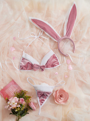 Bow Front Thong Lingerie Set & Rabbit Ear - Negative Apparel