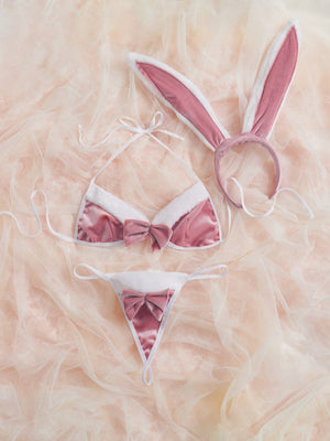 Bow Front Thong Lingerie Set & Rabbit Ear - Negative Apparel