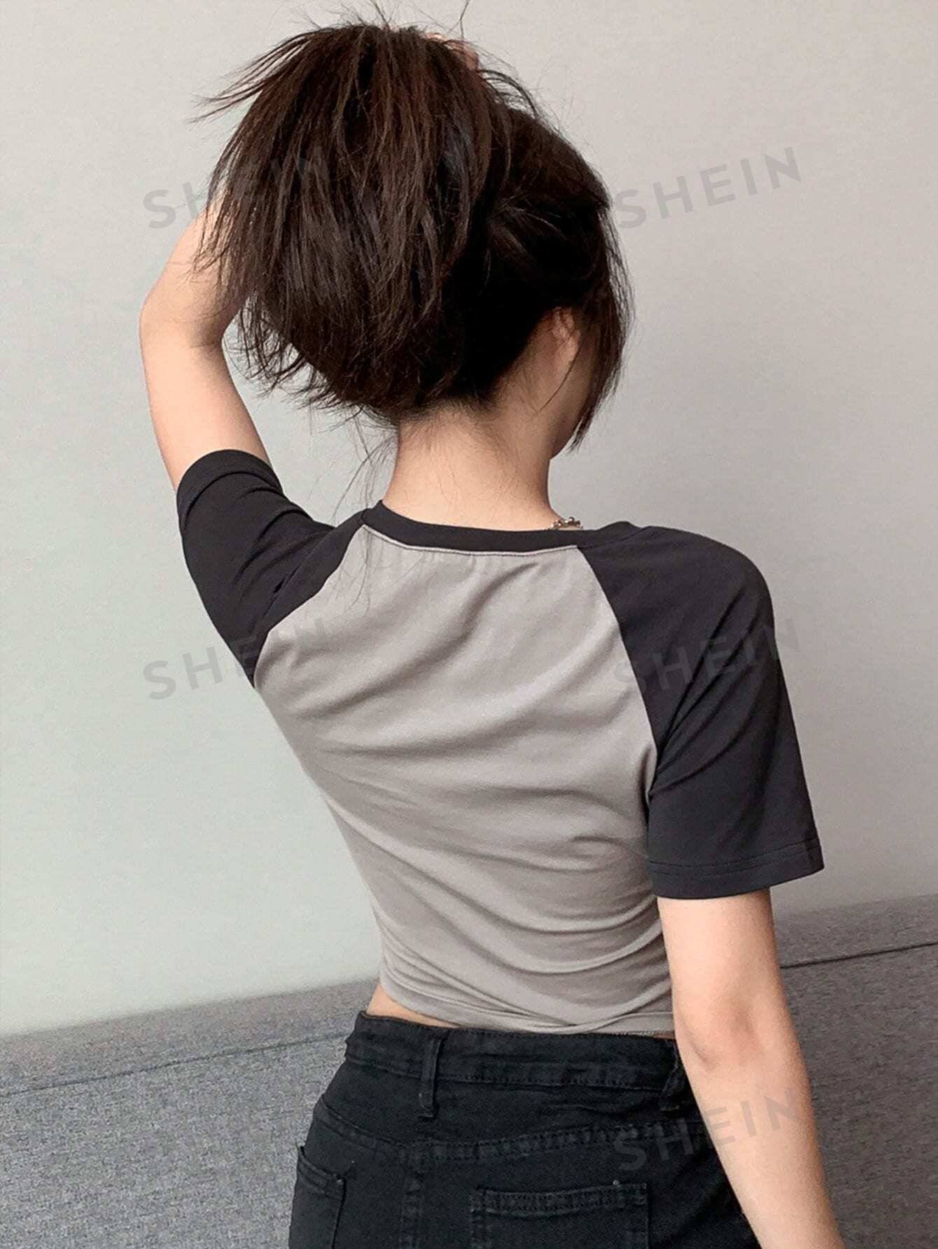 Butterfly Print Raglan Sleeve Crop Tee - Negative Apparel