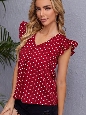 Clasi Polka Dot Ruffle Trim Blouse - Negative Apparel