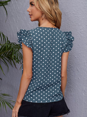 Clasi Polka Dot Ruffle Trim Blouse - Negative Apparel